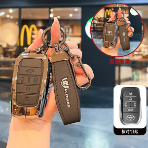 Genuine Cow Leather Zinc Alloy 5/6 Buttons Car Smart Key Case Shell For Toyota Alphard / Vellfire 30 / 40 Series Previa Tarago 2015-2023 Holder Keychain Styling Accessories