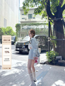 TMH STUDIO Ice Blue Cotton Hoodie Short Sleeve Long Pants Two-Piece Set Spring Fashion Womens Wear Comfortable Breathable