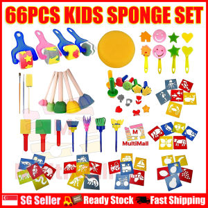 66 pcs Kids Sponge Painting Set Educational Arts and Crafts Set Gift Idea DIY Washable Sponge Paint Brush Set for Children