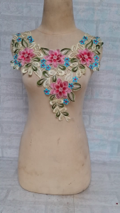 (Per Pcs) AP866 Kerah Bordir Cantik Bunga Pink / Renda Leher Cantik / Renda Dada