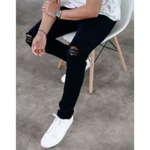 Celana Jeans Pria Sobek Ripped / Celana JEANS hitam pria Strecth / Celana panjang sobek Pria Model Skinny