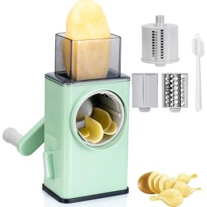 LMETJMA Mới Quay Vegatble Xay Bằng Tay Mandoline Máy Thái Với 3 Trống Lưỡi Dao Nhà Bếp Dụng Cụ Thái Lát Rau Củ Xay Cắt KC0447