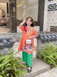 sét bộ áo dài hoa mẫu đơn.áo quần.chưa kèm mấn