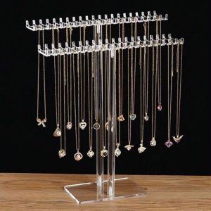 Acrylic Necklace Storage Box Transparent Necklace Holder Jewelry Both Sides HooksUsed for Displaying Jewelry and Collectibles