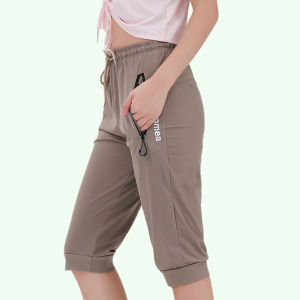 Ice Silk Stretch Quick-Drying 3/4 Pants Womens Sports Shorts Summer High Waist Lightweight Soft Running Fitness Bermuda Shorts