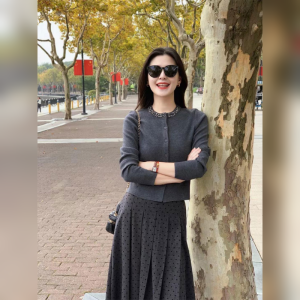 YUFUQING | French Style Grey Bead Knitted Open Cardigan Coat Women Spring Versatile Casual Polka Dot Half Skirt Two Piece Set