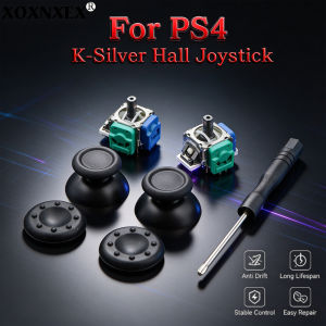 K-Silver Hall Effect Joystick For PS4 Controller Anti Drift Analog Thumbstick Assembly With Thumb Grips Screwdriver Repair Kit