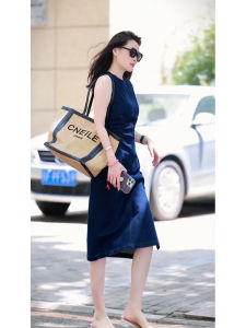 เรียบหรู ผ้าพันสีน้ําเงิน เอว ยาว เดรส สไตล์เกาหลี กระโปรงทรงเอ ไฟเบอร์ ฤดูร้อน แฟชั่นสําหรับผู้หญิงอายุ 25-29 ปี