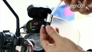 motorcycle waterproof digital display voltmeter with clock dual USB port fast charger