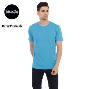 Kaos Polos Pria Oneck Lengan Pendek Bahan Katun Combed 30s Warna Biru Turkish