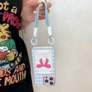 INS Japanese Korean Cute Lanyard Card Holder Phone Case For iPhone 16 Pro Max 15 14 13 12 11 Pro Max XS 8 7 Plus Shockproof Blue Soft Case