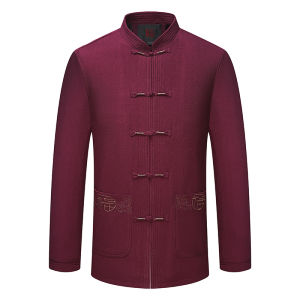 Áo Khoác Hanfu Phong Cách Trung Quốc Dành Cho Nam Giới Trung Niên Và Người Cao Tuổi Áo Khoác Mùa Xuân Mùa Thu Thường Ngày Áo Khoác Ông Nội Đơn Ngực Cotton Polyester