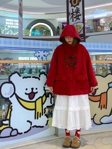 Weekend Regular Fit Woolen Coat with Cotton Lining And Hood Christmas New Year Style Commute Long Sleeve Polyester Jacket