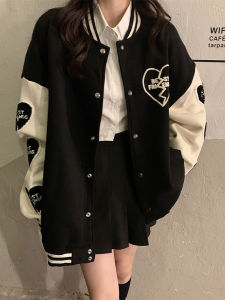 เสื้อแจ็คเก็ตเบสบอลหนาแบบมีฟองน้ำหนาสำหรับฤดูใบไม้ร่วงและฤดูหนาวสำหรับผู้หญิง ทรงหลวม สไตล์เกาหลี เสื้อแจ็คเก็ตแบบสวมหัว