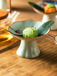 Chinese Style Hand Painted Ceramic High Foot Tea Snack Plate Zen Tea Room Dry Fruit Plate Small Dessert Dish Home Use