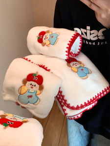 Cute  Bear Coral Fleece Bath Towel Womens Quick Dry Bath Wrap Student Three Piece Set Absorbent Universal Cartoon Design