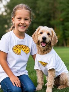 Summer Family Matching Cotton T-Shirts Short Sleeve Pizza Print Casual Wear for Three Generations Dad Mom And Kids