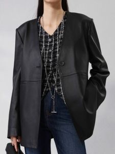 XMO | Vintage Imported Sheepskin V-Neck Loose Leather Jacket