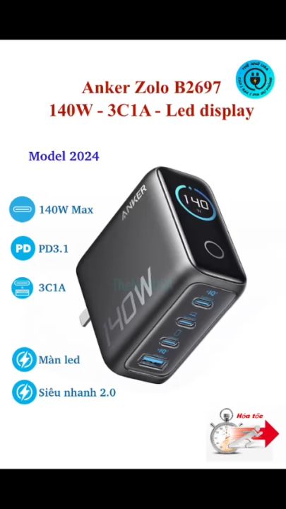 Củ sạc nhanh Anker Zolo 140W 4 cổng 3C1A type C 140W GaN B2697 PD PPS5A QC
