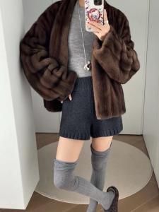 plus Size Womens Knitted Short Pants Korean Style Straight Leg Loose Wide Leg Casual Pants Slimming Effect Spring Autumn