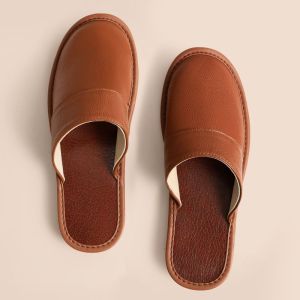 Leather Bottom Slippers Indoor Home Slippers Men Women Floor Wood Head Wrapped Genuine Leather Try Room Couple Slippers