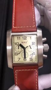 MAX Classic Square Chronograph Silver Steel/Yellow Dial Mens Watch 40x42mm Brown Leather Strap 5-MAX073