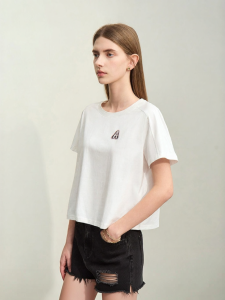 AMII | Casual All-match Round Collar Letter Printed Cotton Loose Short T-shirt