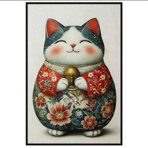 Tranh phong thủy mèo thần tài. Tranh treo tường dán tường sơn dầu canvas trang trí. CGI-1677