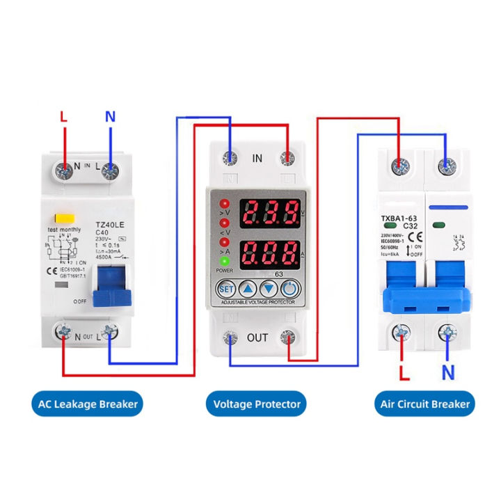 Din Rail Dual Display Adjustable Over Voltage Current and Under Voltage