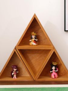 กล่องเก็บของทรงสามเหลี่ยมไม้แบบเรียบง่ายและมีศิลปะ กล่องเก็บของแบบชั้นวางของ กล่องเก็บของแบบชั้นเดียว กล่องเก็บของแบบมีฝาปิด