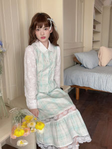 Original Design Green Plaid Embroidered Shirt Set Womens Long Sleeve Button up Cotton Pants Long Pants Spring Summer Autumn