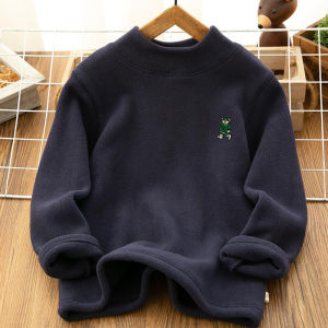 Thickened Half-High Collar Fleece Lined Long Sleeve Base Shirt for Children Inner Wear Top for Boys Warm Snug Fit Winter T-shirt