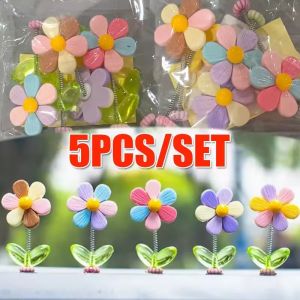 5pcs/set Car Rainbow Flower Bobble Head Ornament Cute Small Fresh Decorations Car Center Console Decorations Small Ornaments