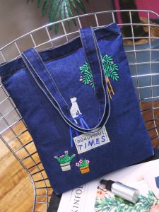 Túi Đeo Vai Vải Denim Thường Ngày Cho Nữ Túi Tote Vải Canvas Dung Tích Lớn in Họa Tiết Đơn Giản Thời Trang Túi Xách Thường Ngày