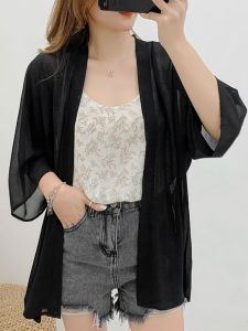 New 2025 Womens Loose Large Size Chiffon Sunscreen Clothes Thin Cardigan Outdoor Summer Top V-neck Seven-sleeve Composite Fabric