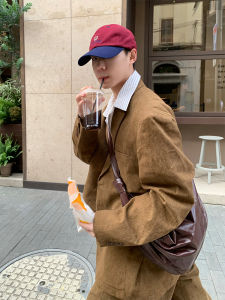 R1DGE Retro สไตล์อังกฤษ ชุดสูท เสื้อแจ็คเก็ต ลำลอง หลวม ขาตรง กางเกง ชุดสําหรับผู้ชายและผู้หญิง ฤดูใบไม้ร่วง ฤดูหนาว คอลเลกชัน