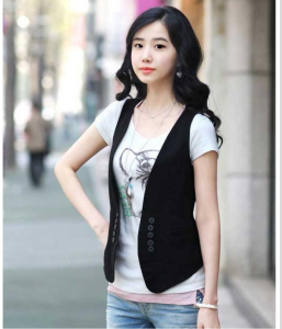 Spring Summer 2024 Womens Short Pure Color Vest Jacket Casual Sweet Style Polyester Fiber Fill Double Button Closure Top