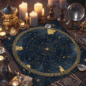 Mystical Pentagram Geometric Tarot Tablecloth Altar Cloth Golden Occult Divination Cloth Pagan Astrology Altar Decor Table Cloth