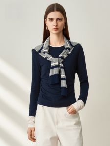 HR | Double Collar Base Shirt Womens HR Helena Color Collision Layered Wear Mall Same Style Autumn New Arrival Standard Fit Long Sleeve T-Shirt