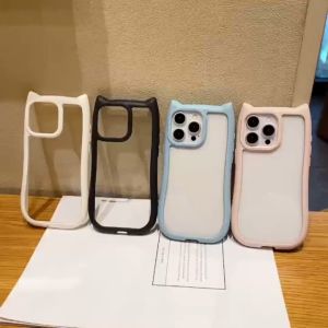 🔥WITH PHONE LANYARD🔥สีทึบน ่ารักสามมิติหูแมวเหมาะสําหรับ For iphone 11 13 15 16 17 14 12 Pro Max Plus X XS Max XR 17 Air 14 15 Plus กันกระแทก ลายหูแมวน่ารัก เคส