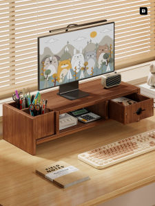 WUBUWEI | Elevating Shelf with Drawer Wooden Desktop Organizer