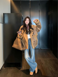 Washed Micro Flare Jeans Womens American Retro Straight Leg Long Pants Slimming Trousers Low Waist Cotton Stretch Denim