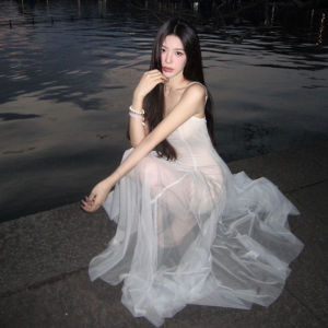 CHANGTONG | Beach Resort Style Unique Mint Green Tulle Dress with Matching Camisole Set