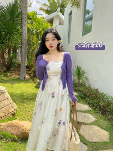 DM100 plus Size Fashion Set Summer New Style Slimming Effect Dress And Skirt Korean Style High Waist A-Line Long Sleeve V-Neck