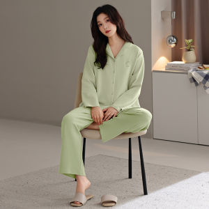 Miiow | Pure Cotton Long Sleeve Womens Sleepwear Spring Autumn New Style Striped Fresh Style Home Clothes Suitable For Outdoor Wear