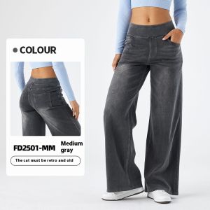 Womens New Large Size Denim Wide-Legged Trousers American High-Waisted Thin Straight Loose Casual Trousers Casual Jeans