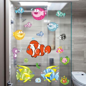 Bathroom Glass Electrostatic Stickers Submarine Color Fish Waterproof Glue-Free Stickers Bathroom Decoration Cartoon Small Stickers