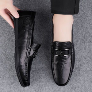 New 2024 Mens Casual Driving Shoes Soft Leather Breathable Slip-On Spring Autumn Trendy Bean Bean Shoes Comfortable Footwear