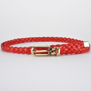 0.8x110cm PU Leather Braided Thin Belt For Women Dress Shirt Pants Decorative Girdles Strap Gold Pin Buckle Female Waistband