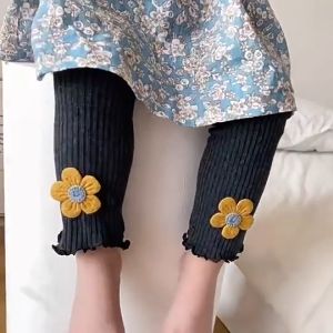 0Y-4Y Seluar Legging Panjang Baby Girl Legging Flower Knitted Pant Legging Casual Pantyhose Tight Pants Seluar Ketat Panjang